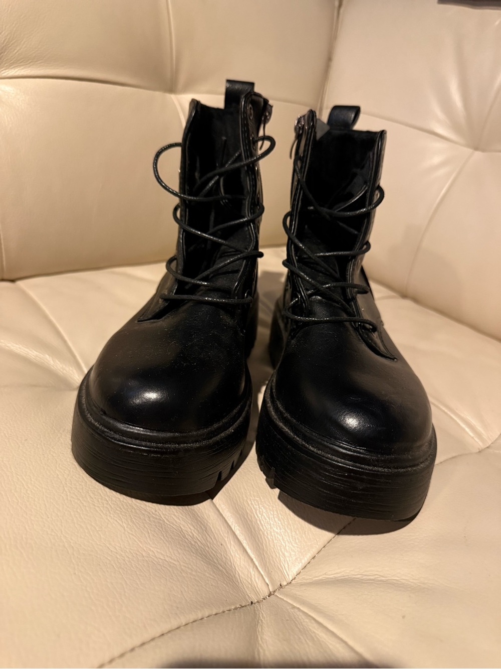 Black Platform Combat Boots - Women's Lace-Up Ankle Boots